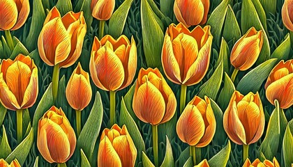 Tapeta z tulipanami - obrazy, fototapety, plakaty