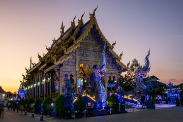 Wat Rong Sua Ten temple at sunset twillight, Chiang Rai Province, Thailand - obrazy, fototapety, plakaty