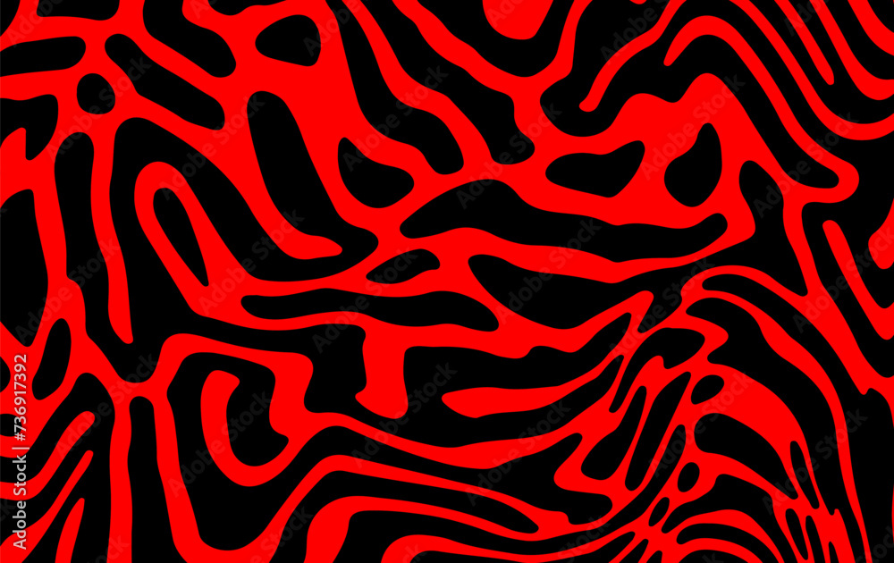 Poster Abstract trippy red and black psychedelic background with melting and distorting lines resembling meat texture.