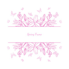 Vector frame illustration with flowers and butterflies