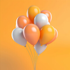 Orange and white balloons on orange background. 3d render illustration.