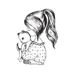 girl cat dog little pet cute small line graphic