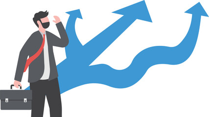 businessman making decision where to go next,direction,choosing options, best alternative or solution to success,

