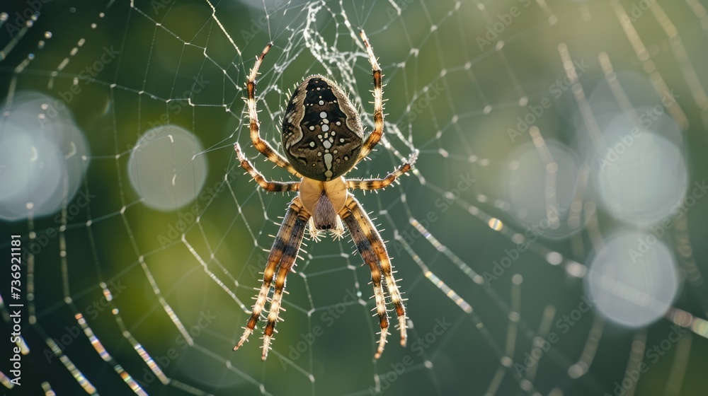 Wall mural a close up of a spider on it's web in the middle of it's cobwe.