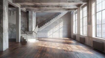 Empty loft apartment, classic style, 3d rendering . Generative Ai