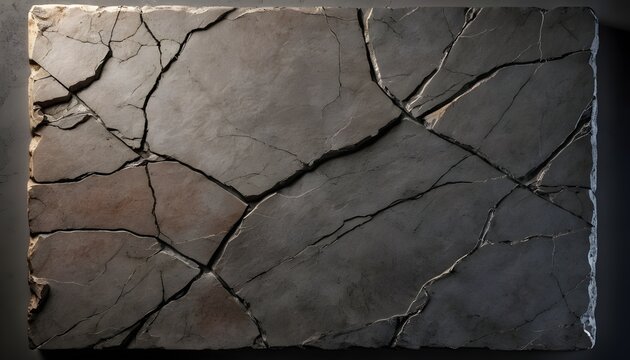 Cracked dark grey stone slab texture