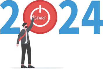 
Start up company Goals for the year 2024 ,businessman pushing start button to start up new business in 2024 vector illustrator
