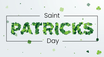 Happy Saint Patricks Day Greeting Card Design with the green clovers leaf. 17th of March celebration background. Vector Illustration.