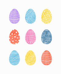 Colourful Easter eggs icon set. Hand painted decorations. Vector illustration