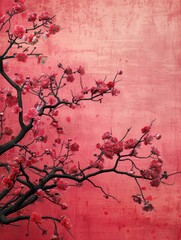 A Painting of a Tree With Pink Flowers