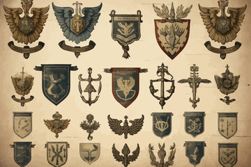 a bunch of different types of coats of arms - obrazy, fototapety, plakaty