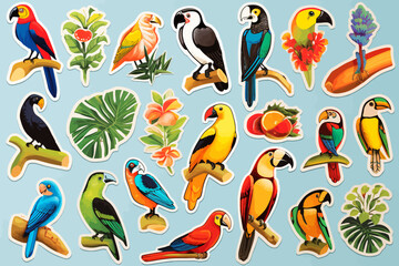 a bunch of stickers of different kinds of birds