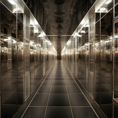 3d render of a corridor in a modern office building at night