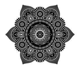 Mandala. Decorative round ornament. Isolated on white background. Arabic, Indian, ottoman motifs. Picture for coloring. For cards, invitations, t-shirts. Vector monochrome illustration.