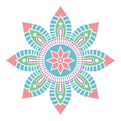 Mandala. Decorative round ornament. Isolated on white background. Arabic, Indian, ottoman motifs. Simple geometric mandala logo. Sign, emblem, element. Pastel color mandala. Vector color illustration.