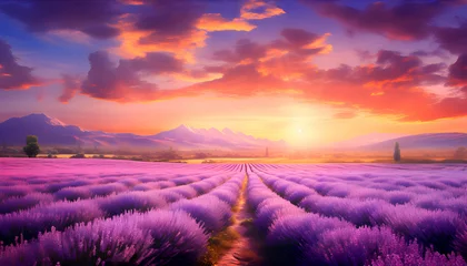 Gordijnen Lavender field at sunset in Valensole. Provence © Wazir Design