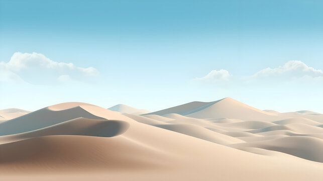 Desert sand dunes with blue sky. 3d render illustration