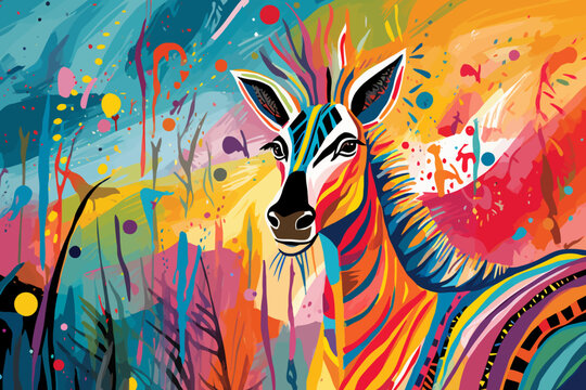 a painting of a zebra with colorful paint splatters