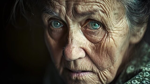 Closeup portrait of a social worker their face etched with compion but also exhaustion. The emotional weight of helping others has left them drained, Elderly female With Blue Eyes Looking at the