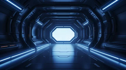 Photo sur Plexiglas Helix Bridge 3D rendering of a dark abstract sci-fi tunnel.