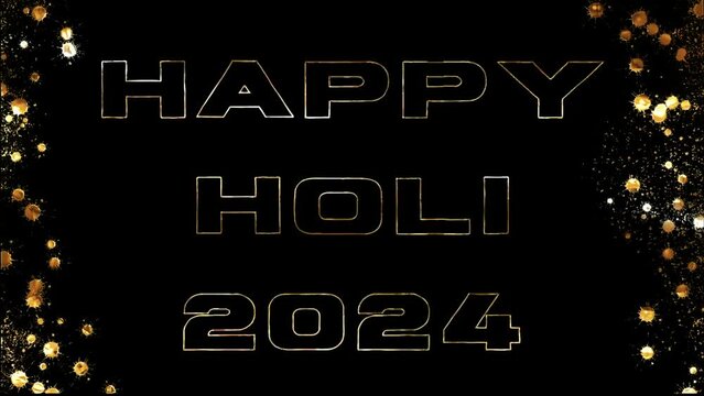 Happy Holi 2024 Indian festival event celebration golden animation video