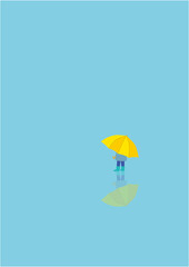 雨の中に傘をさして佇んでいる男の子のイラスト