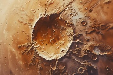 High-definition stock photo of a satellite view of Mars, highlighting its craters, valleys, and potential water signs, igniting curiosity about life beyond Earth.
