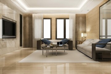 3D Rendering Luxury Modern Living Room With Leather Sofa Lamp 2