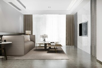Naklejka na ściany i meble 3D Rendering Luxury Modern Living Room With Leather Sofa Lamp 4