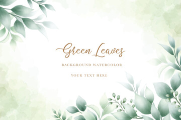 watercolor green leaves background 