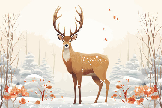 a painting of a deer in a snowy forest