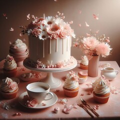 wedding cake and flowers