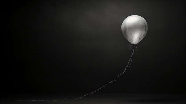 A black and white photo of a balloon with a string.