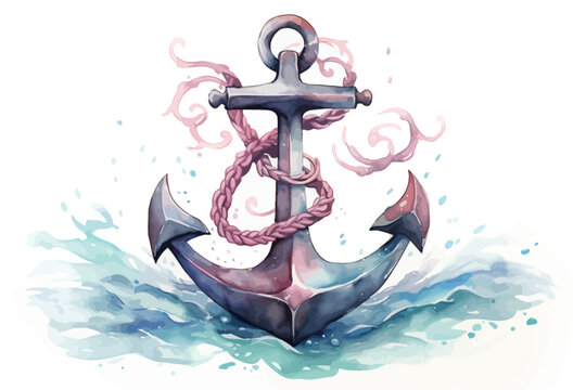 a drawing of an anchor with a rope