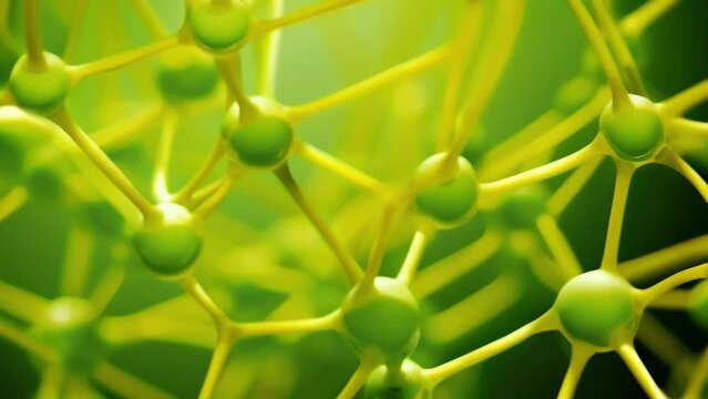 An upclose reveals the intricate molecular structure of citronella, a popular natural insect repellent produced by plants. The vibrant yellow and green colors highlight the presence