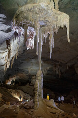 Majestic Stalactite and Stalagmite Formation in Cave