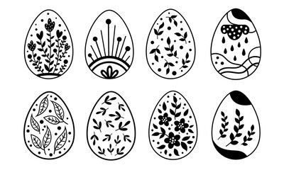 Black and white Easter eggs clipart set. Easter doodle clipart in flat style. Easter decor. Hand drawn vector illustration.