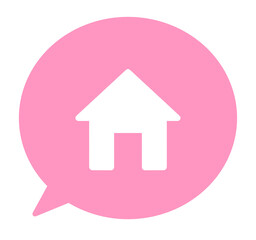 シンプルなピンク色のホームアイコンと吹き出し