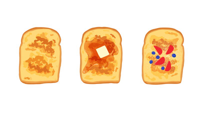 French toast with toppings. Hand drawn vector illustration. 
