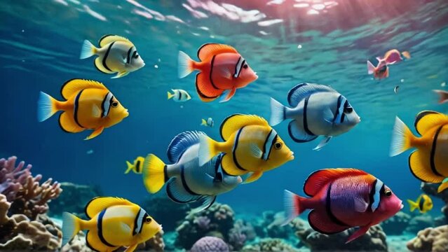Schools of fish in a vast and mysterious underwater world. AI generative