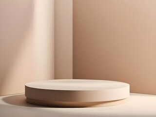 3d render of beige pedestal with light and shadows. Illustration with copy space for mock up, display, showcase, backdrop, product placement
