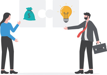 business invest,Two business holding block money connect ideas icon for the marketing to success concept vector illustrator.

