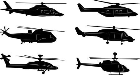 set of helicopters black silhouettes vector © zolotons