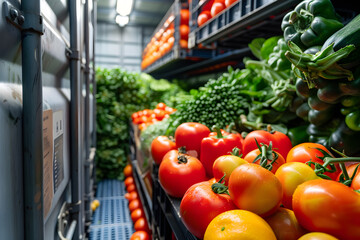 Fresh fruits and vegetables are chilled in temperature controlled cabinets.
