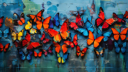 A close-up of a bunch of butterflies on a wall - Powered by Adobe