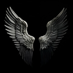 Angel wings isolated on black background. 3d render. Symbol of freedom.