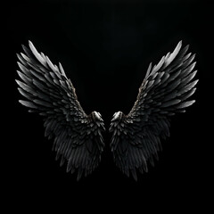 Black wings of an eagle on a black background. 3d rendering