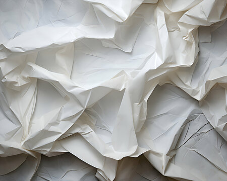 White crumpled paper on a blue background. Top view.