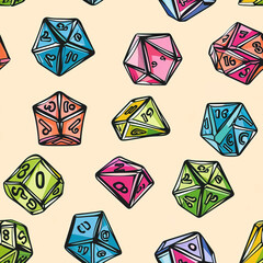 RPG board game dice cartoon repeat pattern