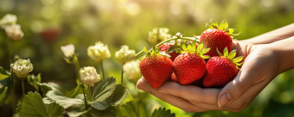 Strawberries in woman hands, - Powered by Adobe